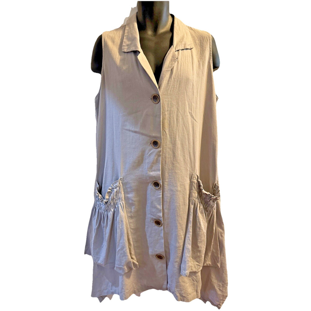 For‎ Cynthia Dress Vest Womens XL Gray Excellent Linen Blend Sleeveless Ruffle